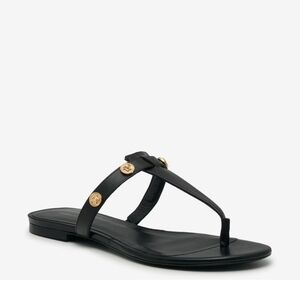 Versace Medusa Studs Flat Thong Sandals Black Leather Womens 6 EU 36 DST669CS